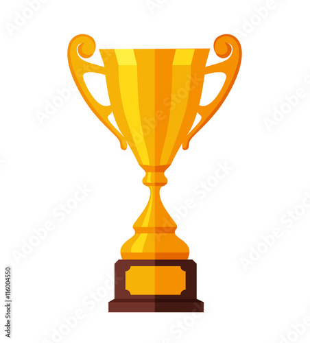 Trophy gold cup. Vector flat cartoon illustration