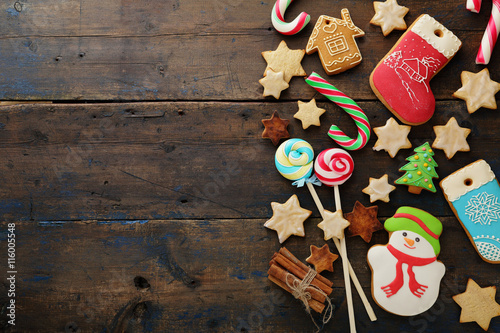 christmas cookies on rustic background