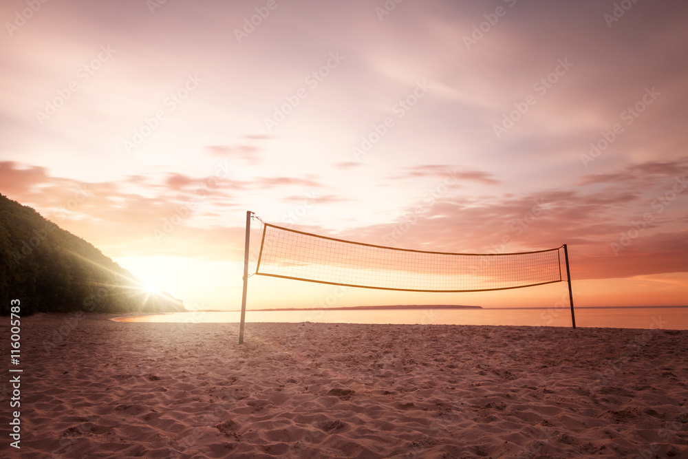 volleyball net on the beach on summer