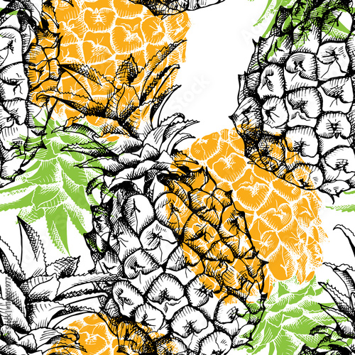 Seamless multilayer pattern with image of a pineapples. Vector illustration.