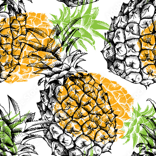 Seamless multilayer pattern with image of a pineapples. Vector illustration.