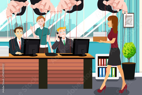 Businesspeople Hanging on Strings Like Marionette