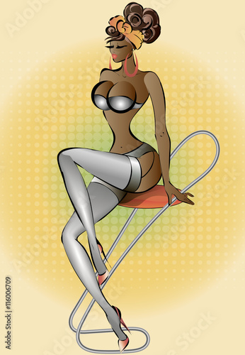 Retro sexy pin-up woman, vector