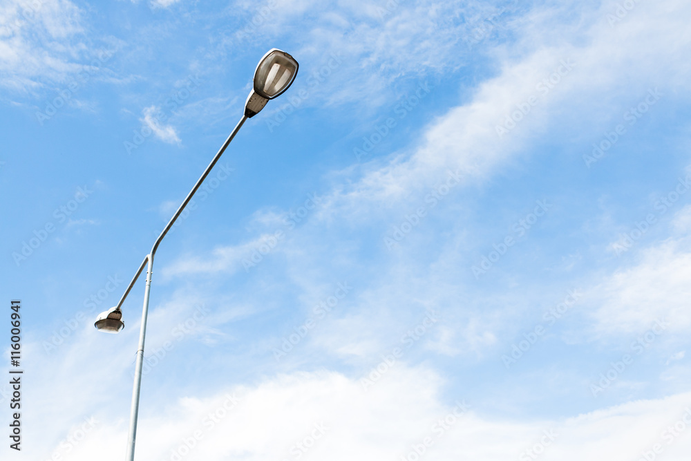 Street light on white cloud and blue sky background Street light on white cloud and blue sky background