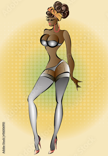 Retro sexy pin-up woman, vector