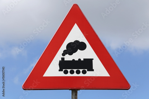 Obraz na plátně Dutch road sign: level crossing without barrier or gates ahead