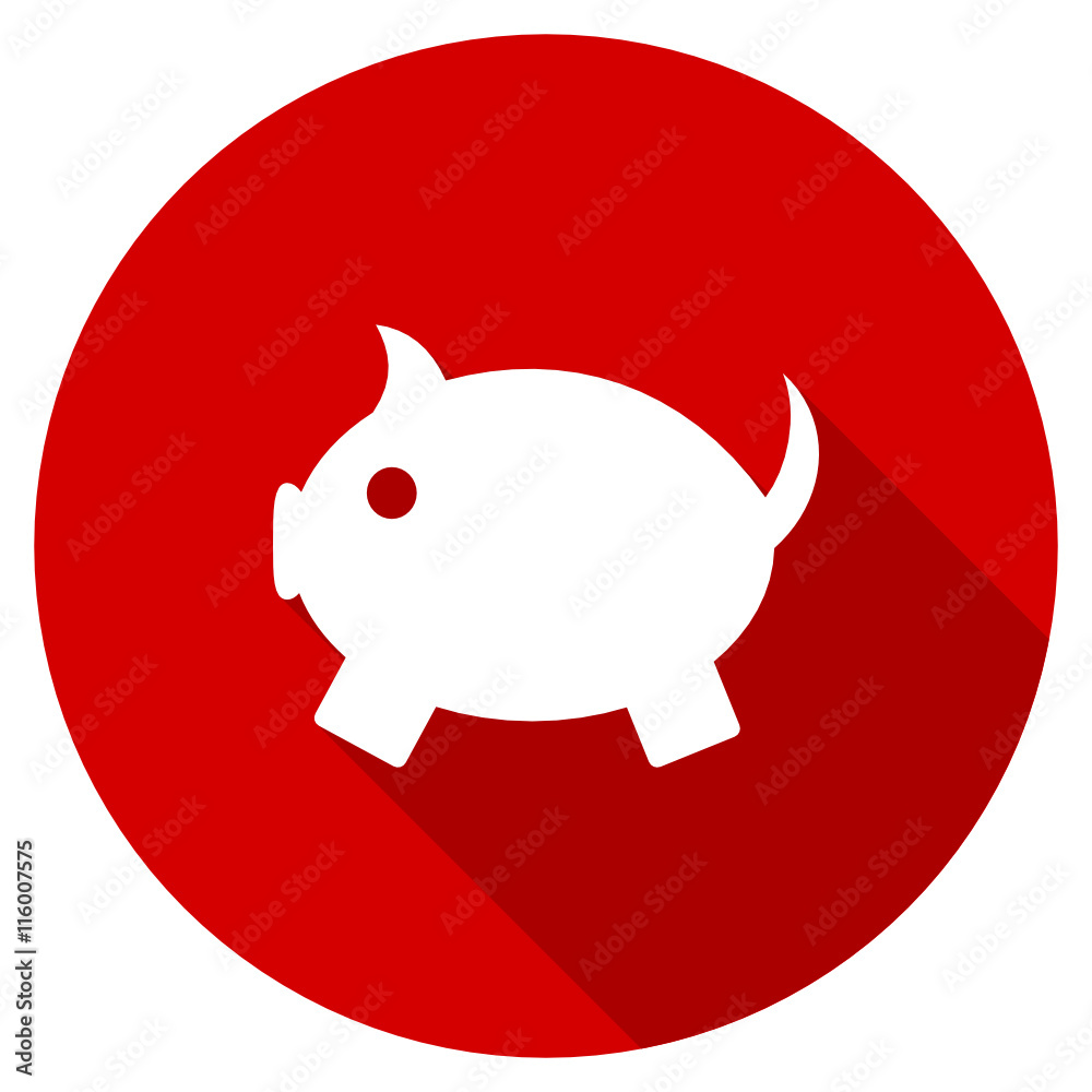 Flat design red round piggy bank vector icon