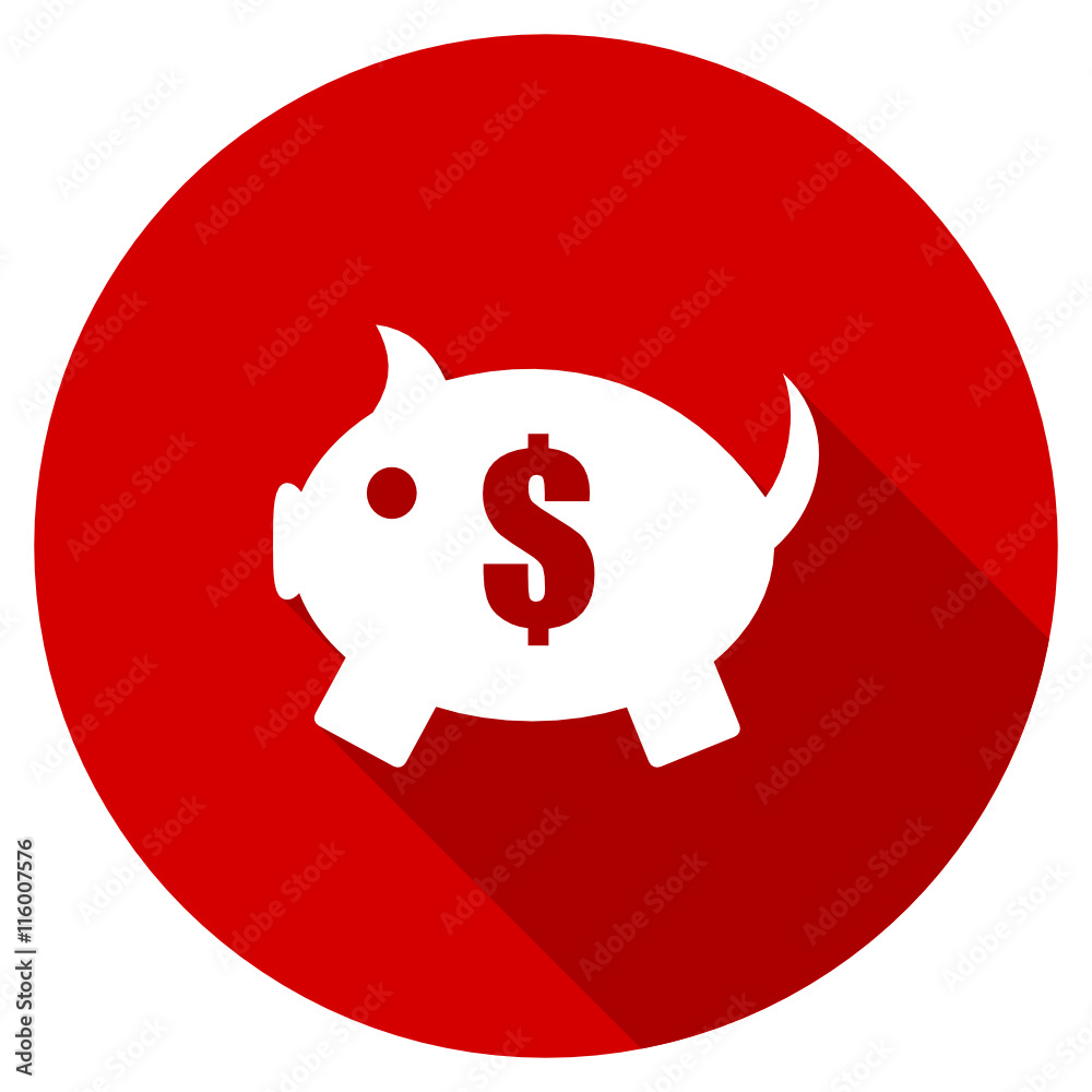 Flat design red round piggy bank vector icon Flat design red round piggy bank vector icon
