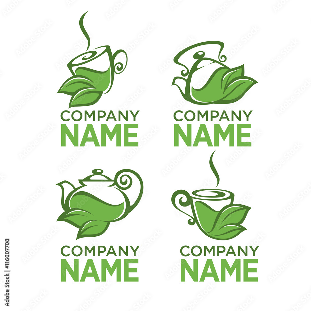 green and herbal tea, vector collection of organic logo Stock Vector