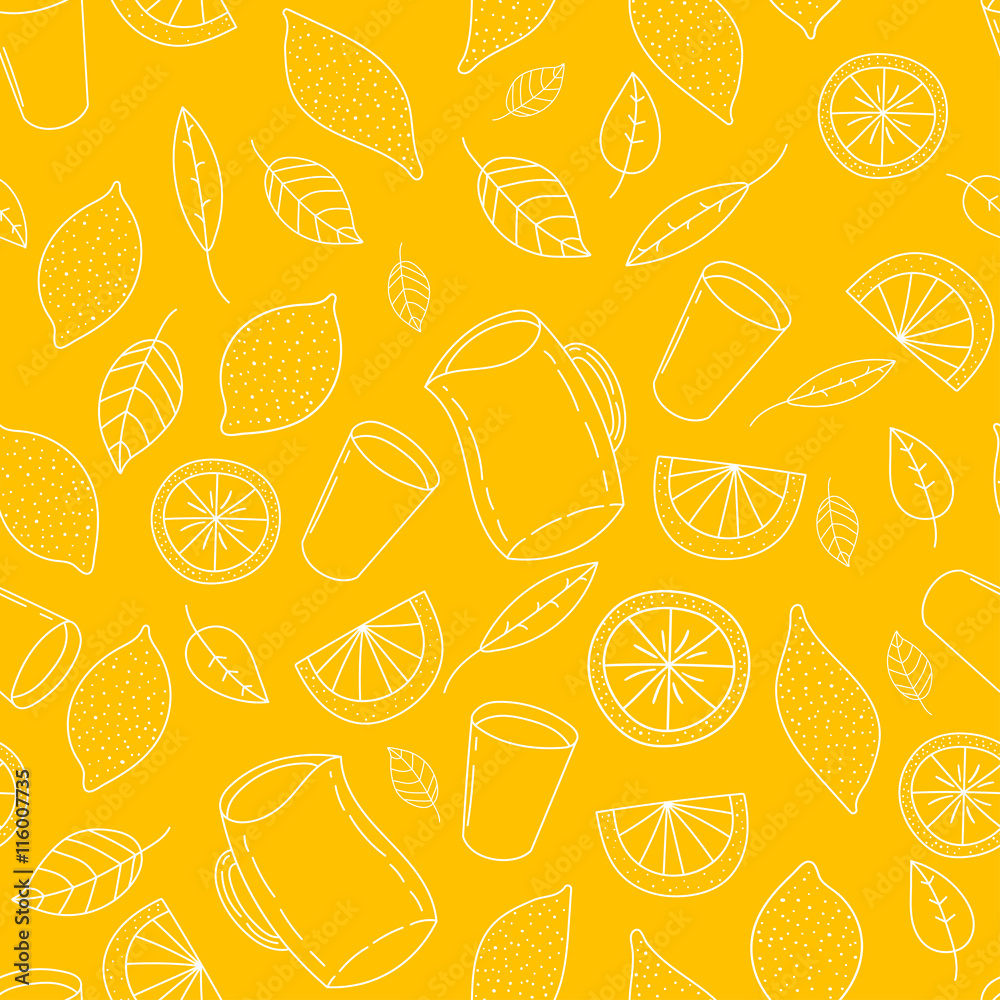 Fresh and tasty lemonade, water, drink, juice hand drawn seamless pattern. Fresh and tasty lemonade, water, drink, juice hand drawn seamless pattern.