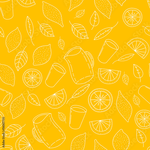 Fresh and tasty lemonade, water, drink, juice hand drawn seamless pattern.