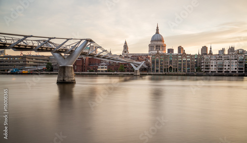 Photography St Pauls Cathedral and Millenium Bridge from across the River Th