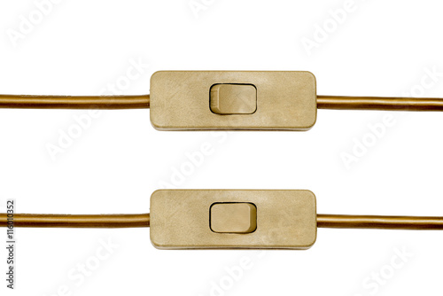 Golden light switch in on and off positions on a golden cord. Easy to animate
