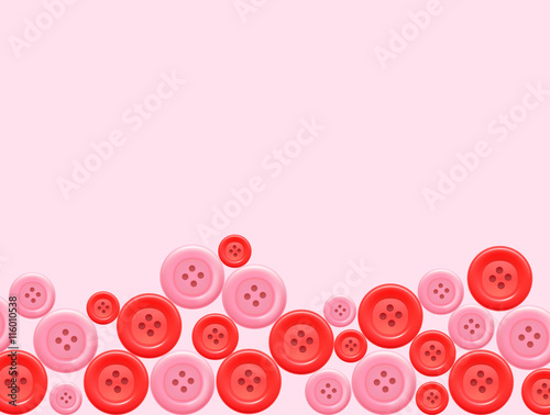 Many sizes of red and pink clothing buttons