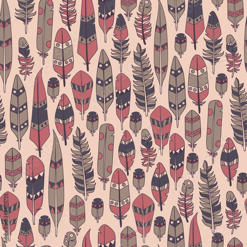 Vector hand drawn seamless patterns with feathers