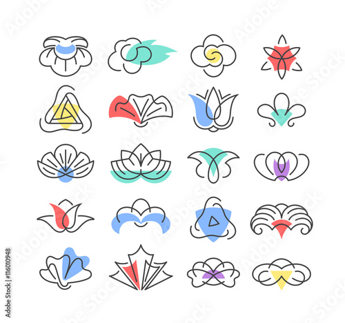 Color shapes and line geometrical flowers