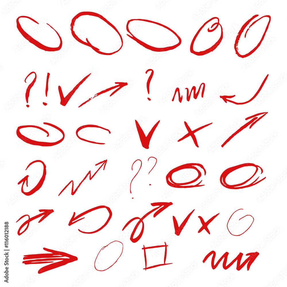 hand drawn arrows and rings. Vector illustration.