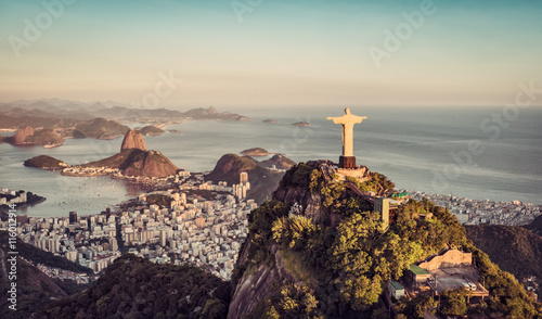 Canvas Print Aerial panorama of Botafogo Bay and Sugar Loaf Mountain, Rio De Janeiro