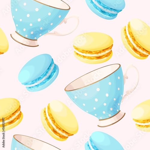Seamless teacups and macarons