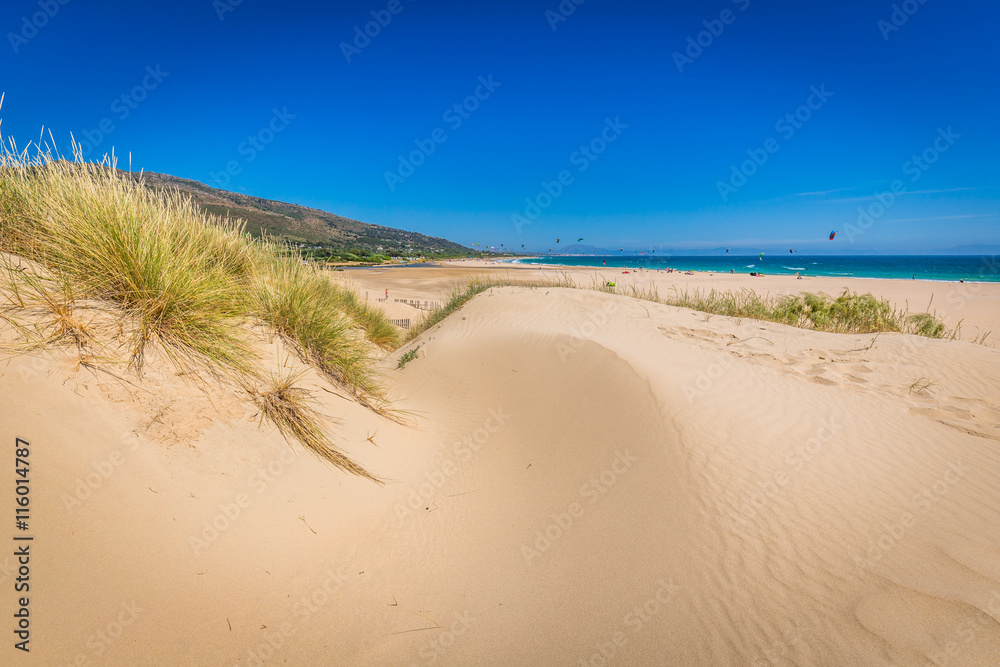 Valdevaqueros beach in spain with africa at horizon