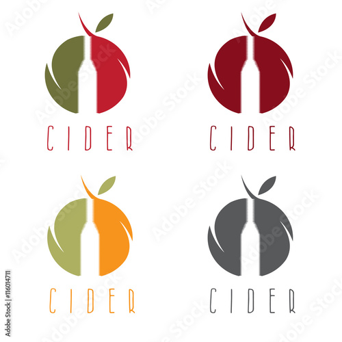 vector set  illustration of cider with apple and bottle