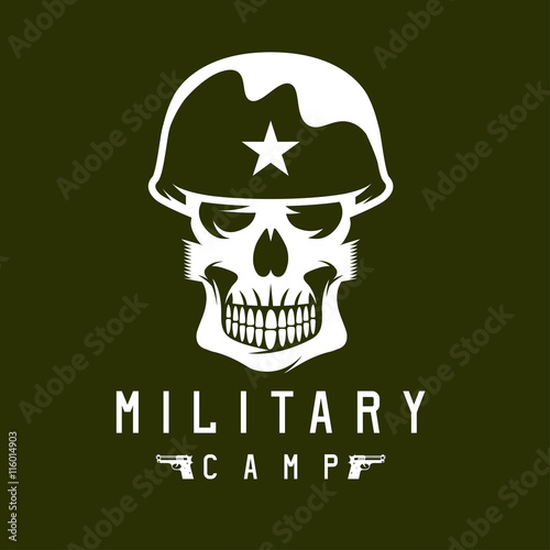 military camp emblem with skull and guns