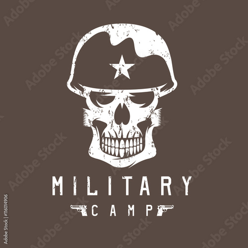 military camp grunge emblem with skull and guns