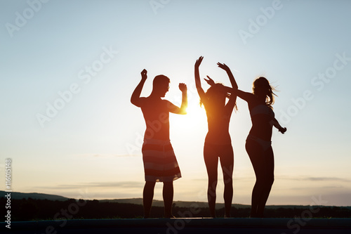 Friends partying during summer sunset