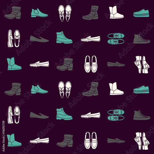 Seamless pattern with flat icons of mens shoes