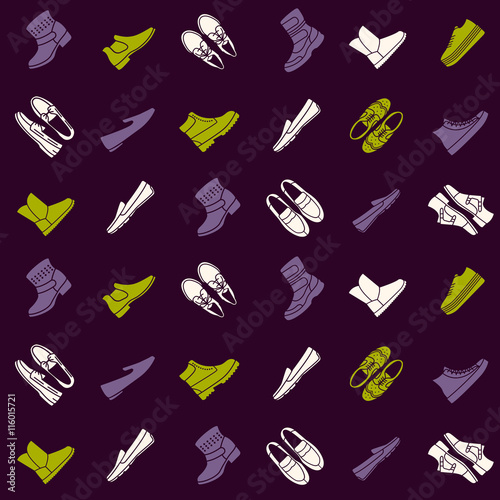 Seamless pattern with flat icons of mens shoes