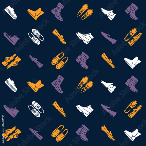 Seamless pattern with flat icons of mens shoes