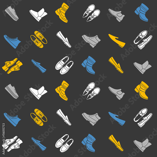 Seamless pattern with flat icons of mens shoes
