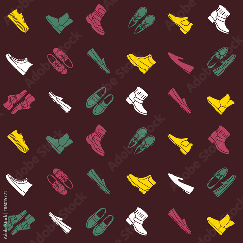 Seamless pattern with flat icons of mens shoes