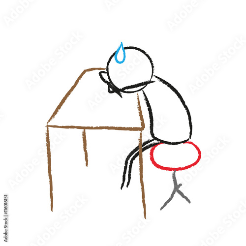 Strichmännchen sitzt verzweifelt am Tisch