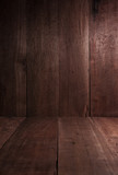 Old natural dark brown wood wall texture in still life style and low key tone