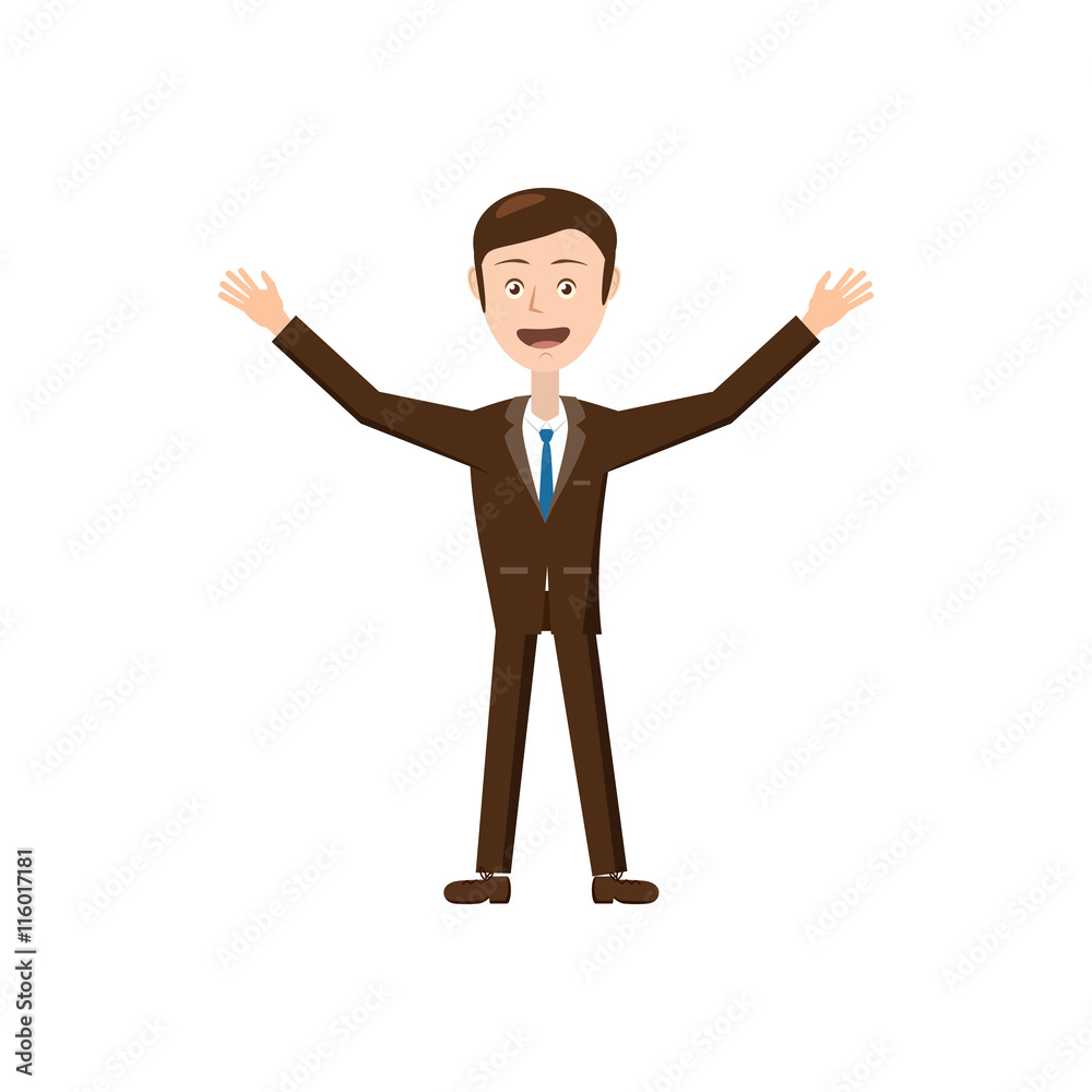 Fototapeta premium Businessman with raised arms icon in cartoon style isolated on white background