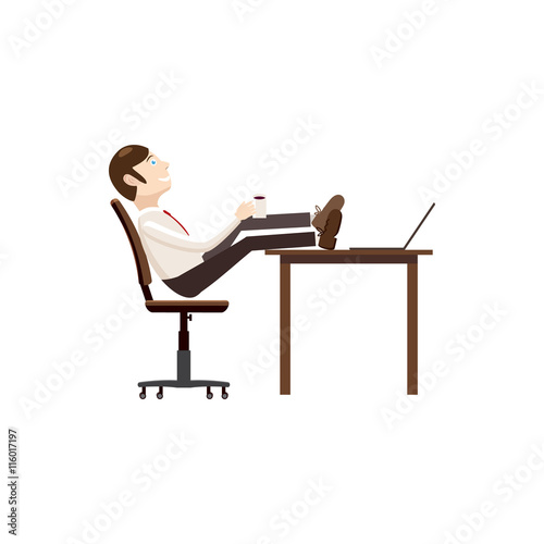 Man sitting with his feet on the table icon in cartoon style isolated on white background