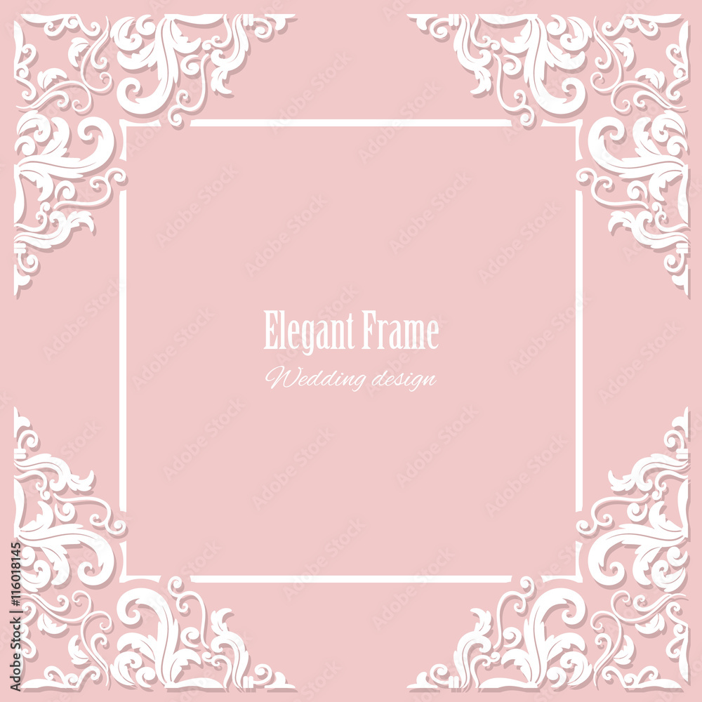 Decorative square frame on pastel pink. Can be used for wedding design.