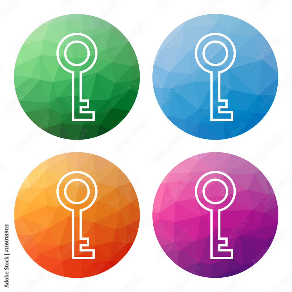 Set of 4 isolated modern low polygonal buttons - icons - for ke Set of 4 isolated modern low polygonal buttons - icons - for ke