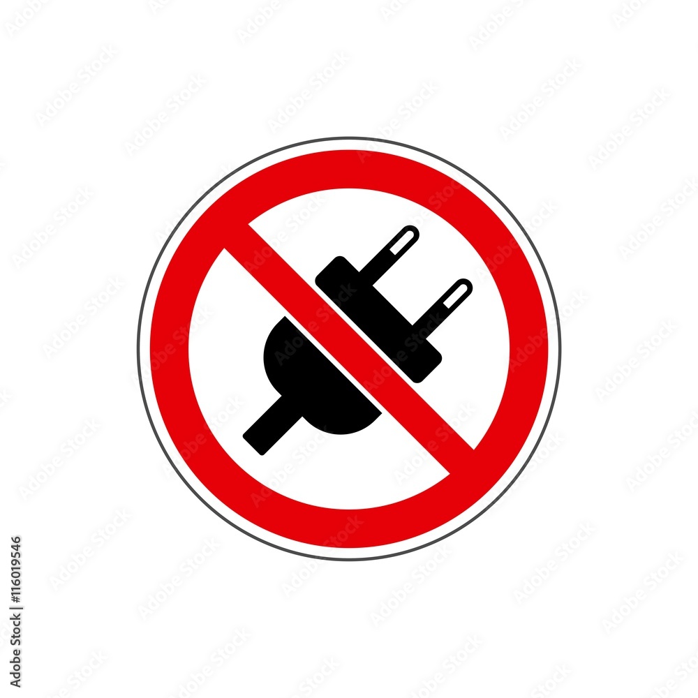 STOP! No Plug Sign. Vector. The icon with a red sign on a white background. For any use. Warns. STOP! No Plug Sign. Vector. The icon with a red sign on a white background. For any use. Warns.