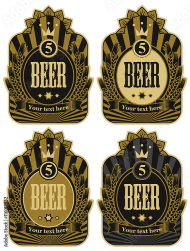 set of vector labels for beer with a wreath of wheat in retro style