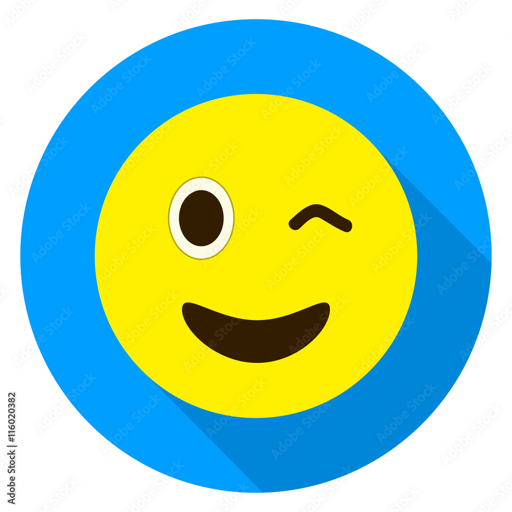 Fototapeta premium Emoticon wink face. Wink emoji. Isolated vector illustration on white background. Emoji longshadow icon.