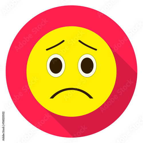 Emoticon sad face. Sad emoji. Isolated vector illustration on white background. Emoji longshadow icon.