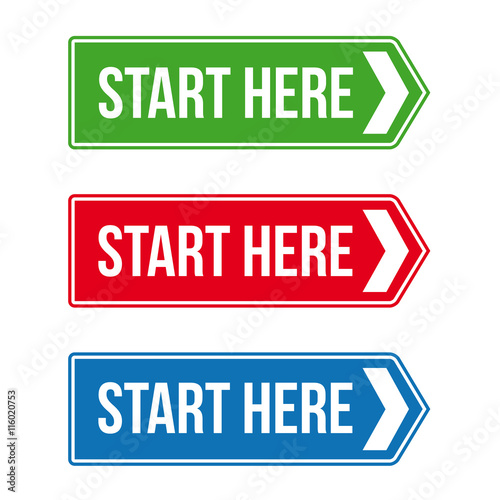 Start Here Road sign vector set photo