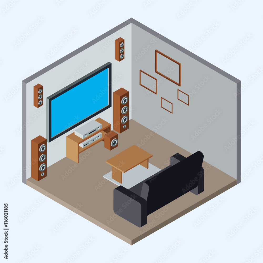 Obraz premium Home theater flat isometric vector illustration