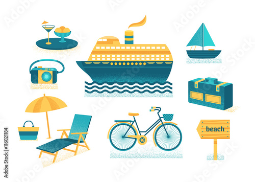 Set of vector summer with texture