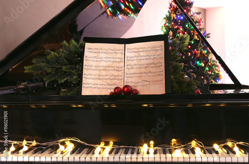 Piano with Christmas decora...