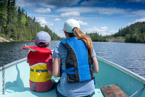 contryside ontario canada nature mother and child on a boat