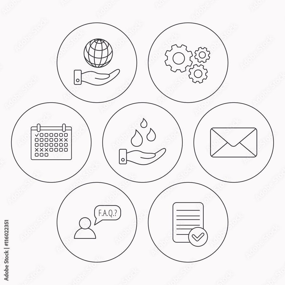 Fototapeta premium Mail, save water and faq speech bubble icons.