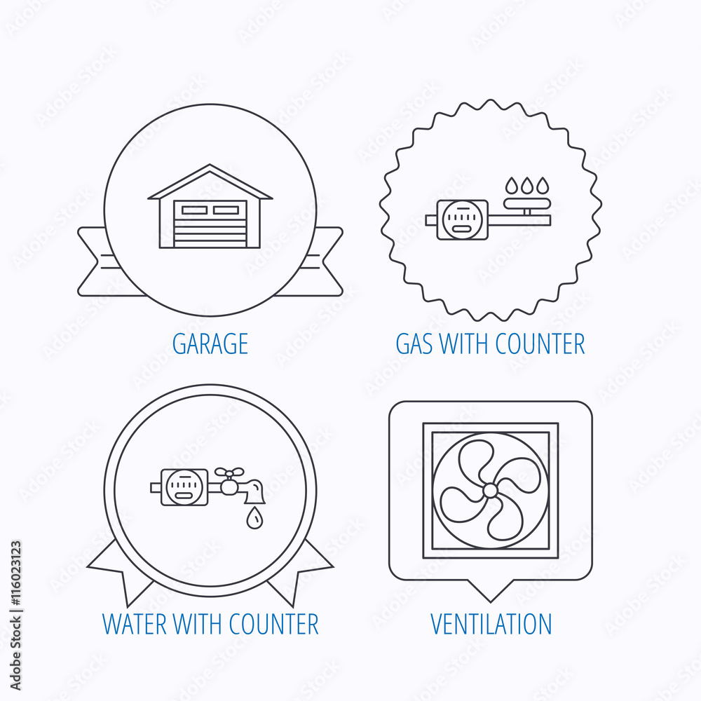 Ventilation, garage and water counter icons. Ventilation, garage and water counter icons.